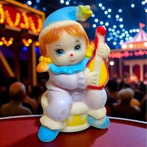 Vintage 1960s Stahlwood Girl Clown Squeaky Toy Drum & Guitar Taiwan MCM Squeaks